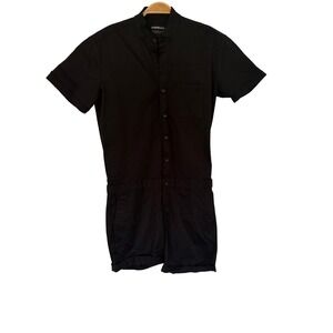 Romperjack Mens Black Short Sleeve Button Down Romper Mandarin Collar Small